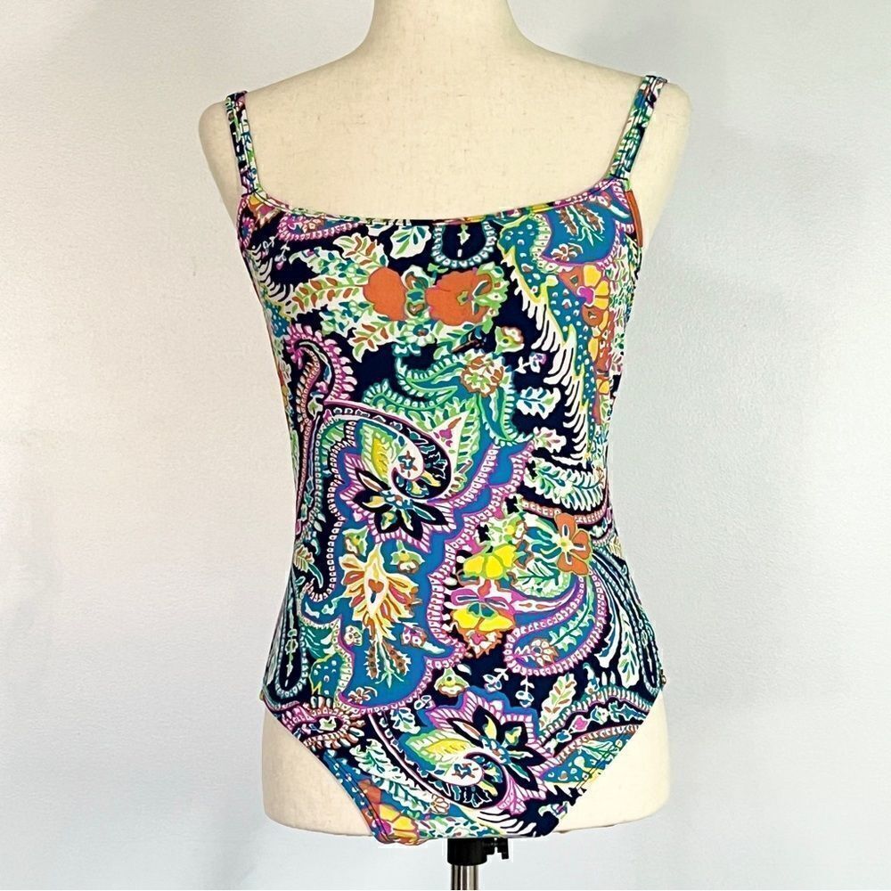 Lauren Ralph Lauren One Piece Paisley Swimsuit 10 Scoop Back Double Straps